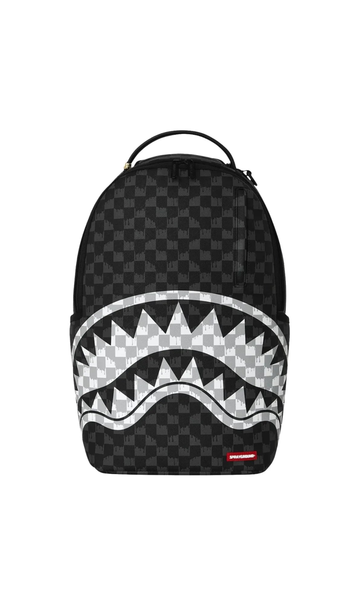 BLACK AND WHITE DRIP CHECK SHARK BACKPACK