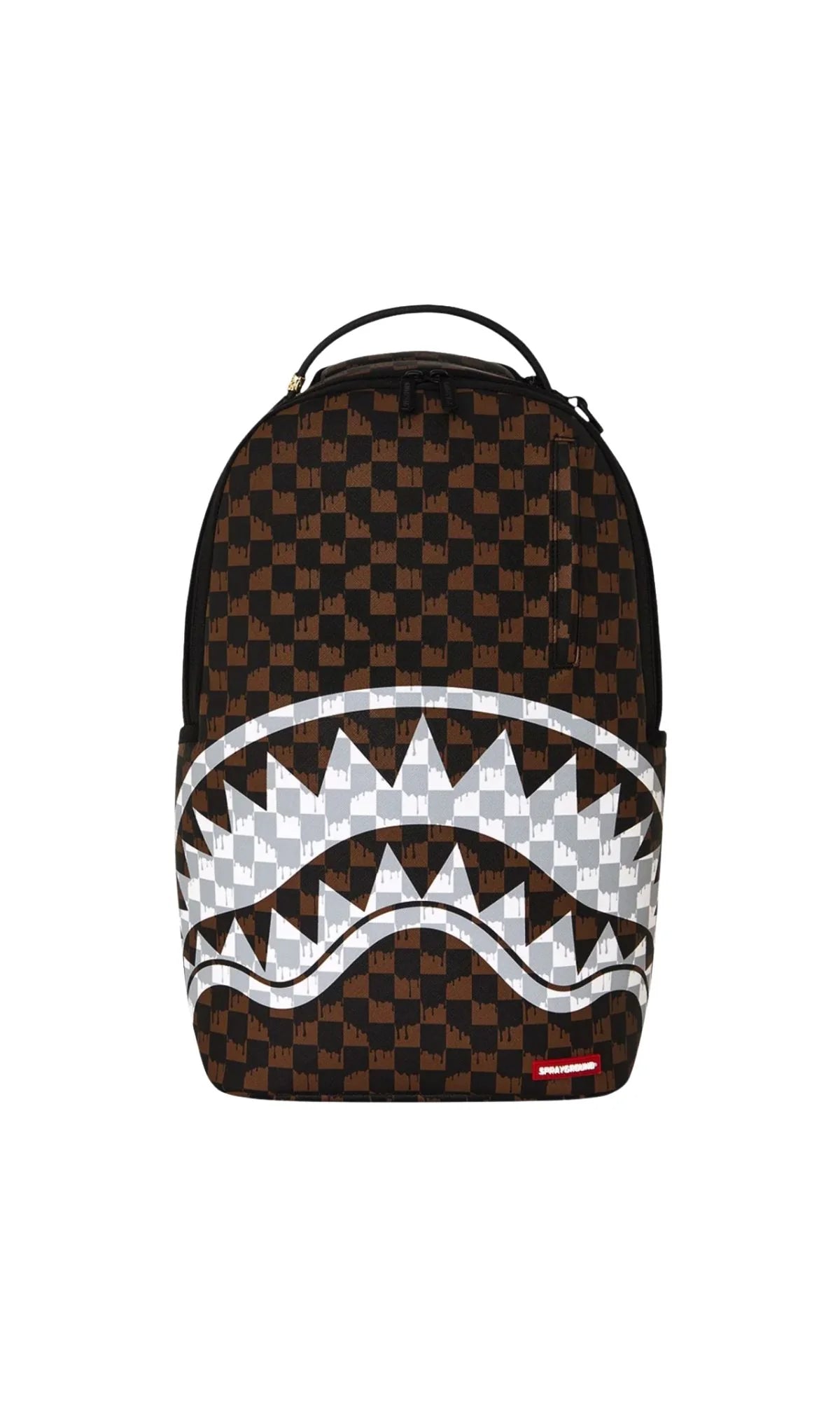 BROWN AND CREAM DRIP CHECK SHARK BACKPACK